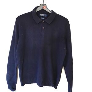 Vtg Polo Ralph Lauren Long Sleeve 80%wool 20% Cashmere Polo Shirt Navy Blue L